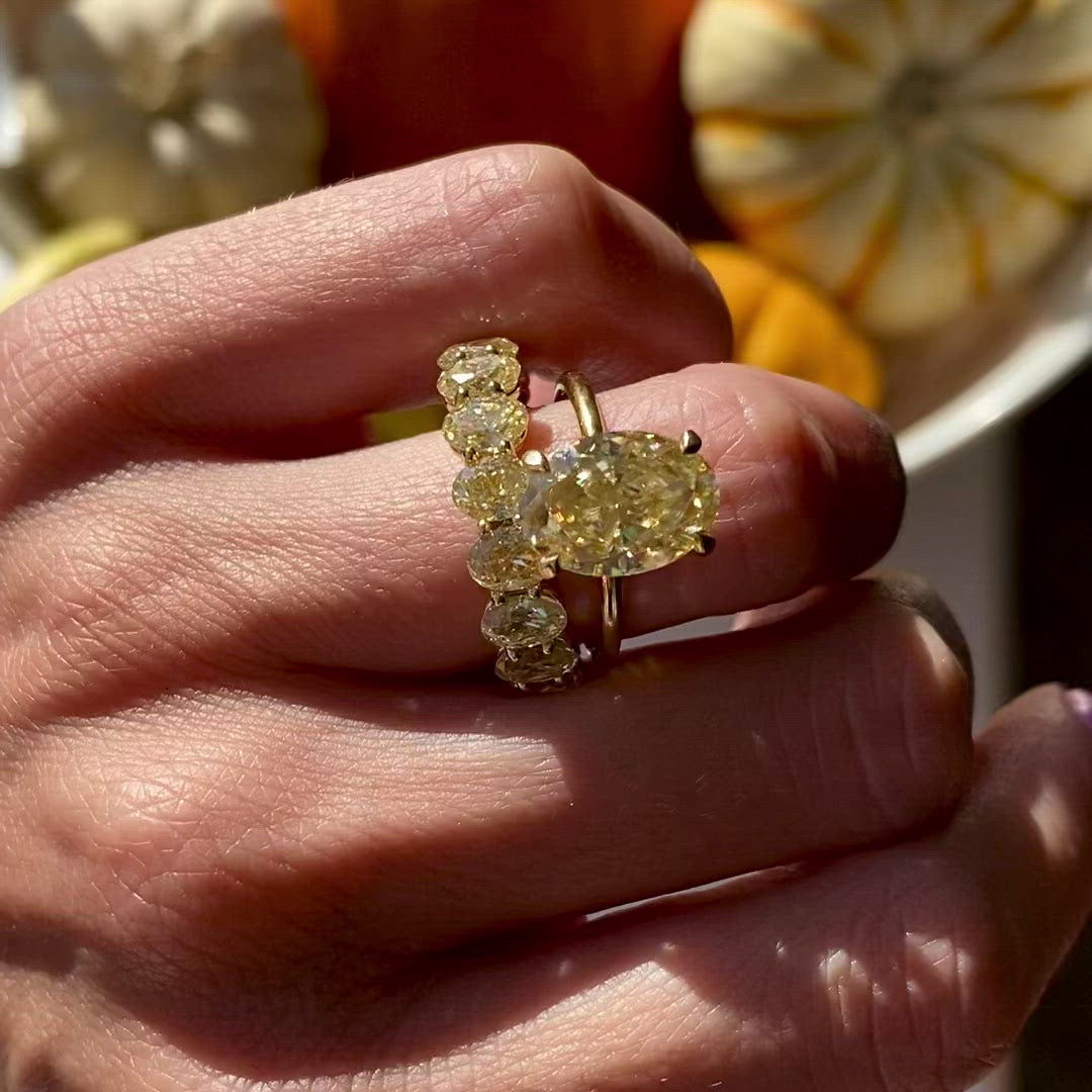 Olivia 4.9ct Canary Oval Moissanite Engagement Ring w/ 18k Yellow Gold Setting (video) - TOVAA
