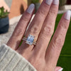 Kate 5 Ct Emerald Cut Moissanite Engagement Ring with Hidden Halo and 2-Tone 14k White and Yellow Gold Pavé Flush Setting