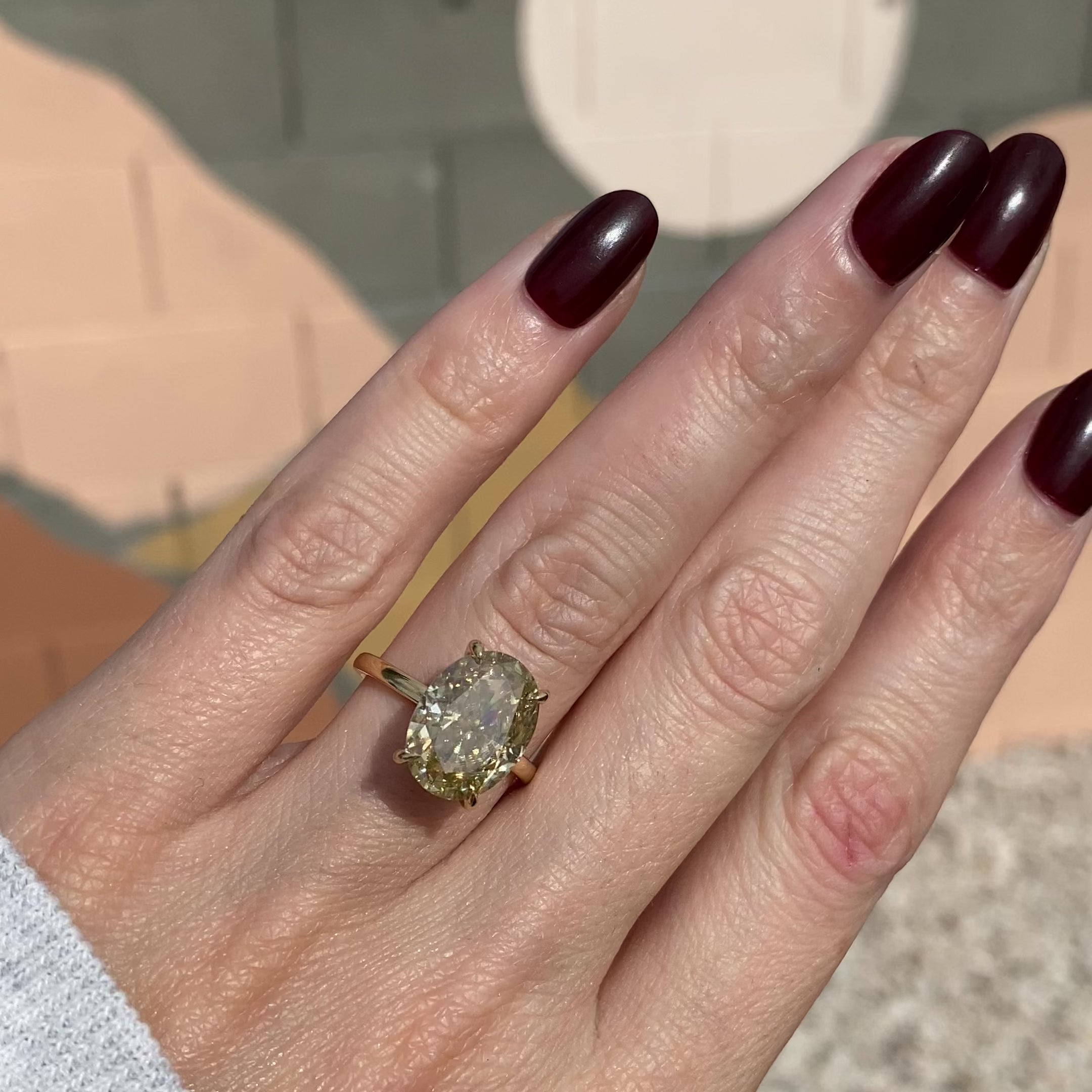 Olivia 6.2ct Canary Yellow Oval Moissanite Ring W/ 14k Yellow Gold Flush Setting Video