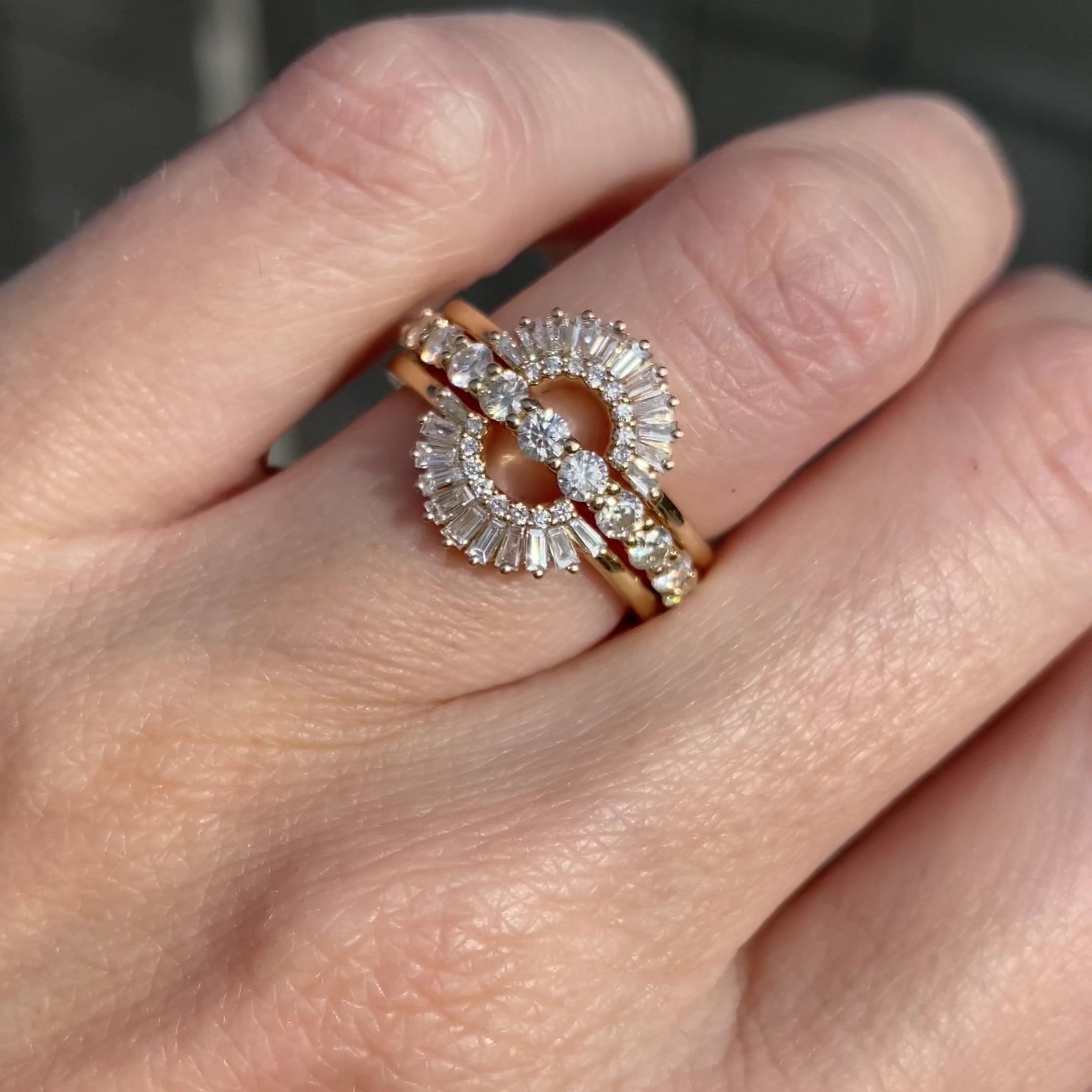 Caudia Ring Guard w/ Baguettes & Round Brilliant Lab Diamonds & 14k Yellow Gold Setting - TOVAA