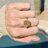 Trinity Moissanite 3-Stone Engagement Ring: w/ 6.2 Carat Radiant Yellow Moissanite & Triangle Sidestones w/ 18k White & Gold Setting