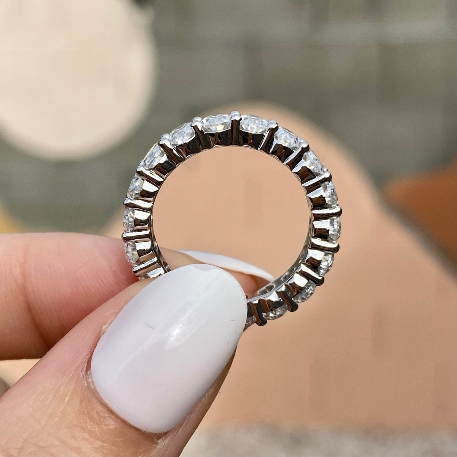 Faith Large Eternity Band w/ 5x3.5mm Colorless Oval Moissanites (Size 6.5) - TOVAA