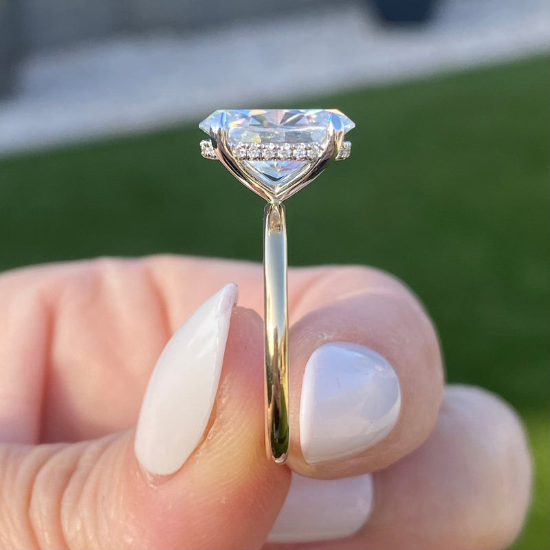 Pear Cut Moissanite Ring with Hidden Halo