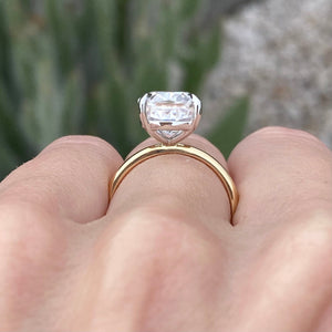 Olivia 4.2ct Cushion Cut Moissanite Engagement Ring w/ Flush 2-tone White & Yellow Gold Setting - TOVAA