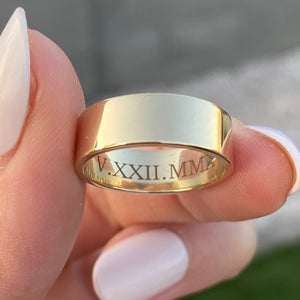 TOVAA Solid Gold Cigar Band Ring 6mm w/ Custom Inscription