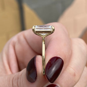 Kate 4ct Flush Moissanite Emerald Engagement Ring w/ 14k Yellow Gold Band - TOVAA