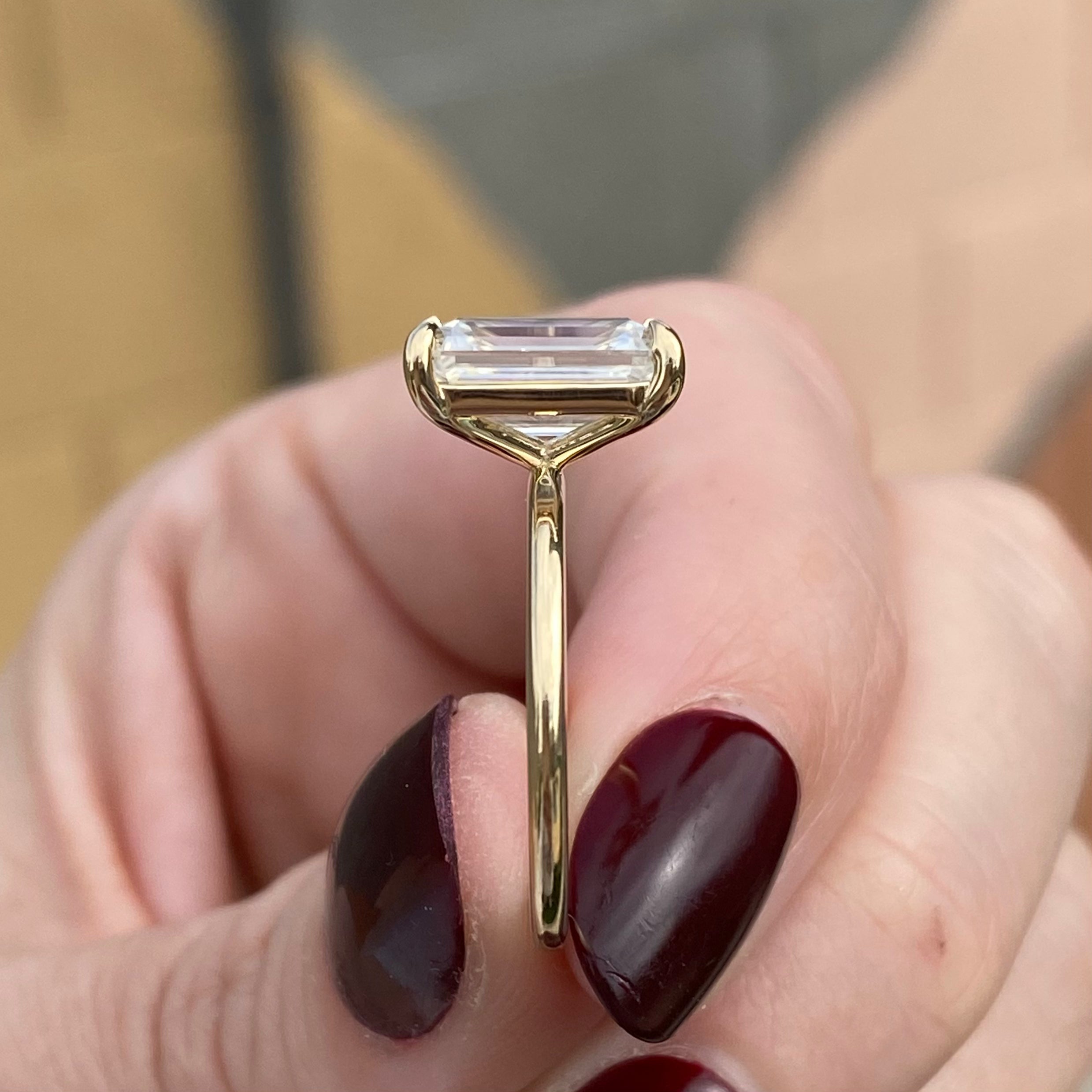 Kate 4ct Flush Moissanite Emerald Engagement Ring w/ 14k Yellow Gold Band - TOVAA