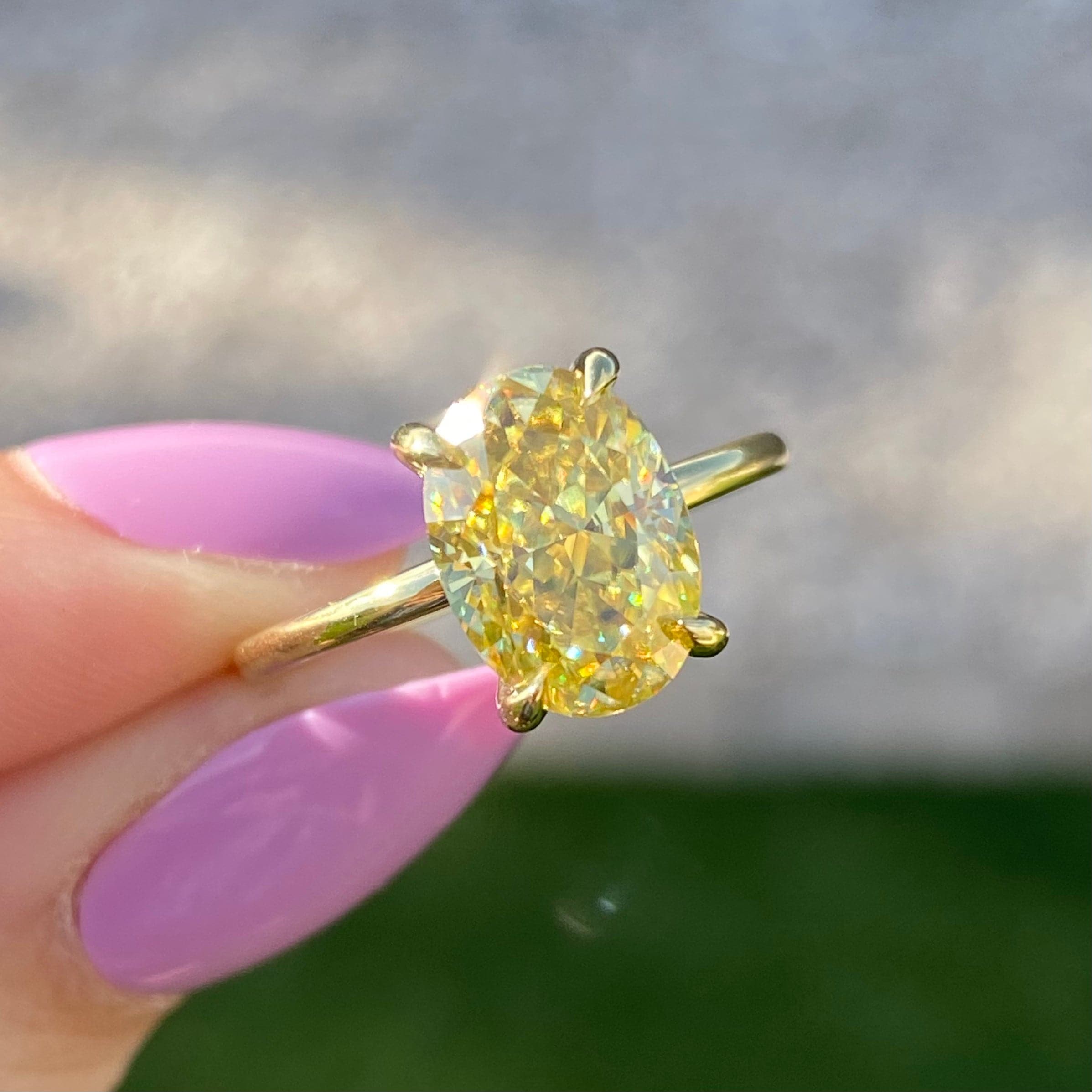 Olivia 3ct Canary Yellow Moissanite Ring W/ 18k Yellow Gold Flush Setting