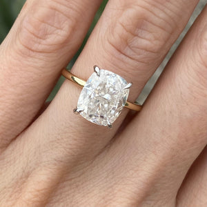 Olivia 4.2ct Cushion Cut Moissanite Engagement Ring w/ Flush 2-tone White & Yellow Gold Setting - TOVAA