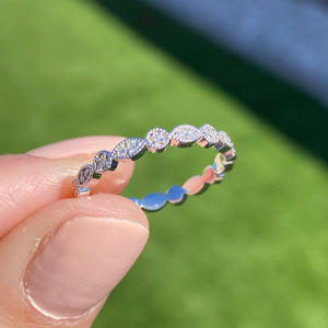 Victoria Moissanite Eternity Band - Full Eternity, Vintage Design, Round Brilliant Cut, 1.1mm Size, Colorless (DEF), VVS Clarity, 2.0mm Band Width