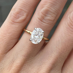 Olivia 3ct Moissanite Oval Engagement Ring w/ Two Tone Hidden Halo FLush Setting - TOVAA