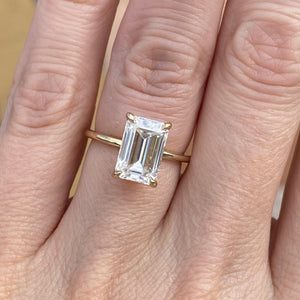 4 Carat Moissanite Emerald Cut Engagement Ring W/ 14k Yellow Gold Flush Setting