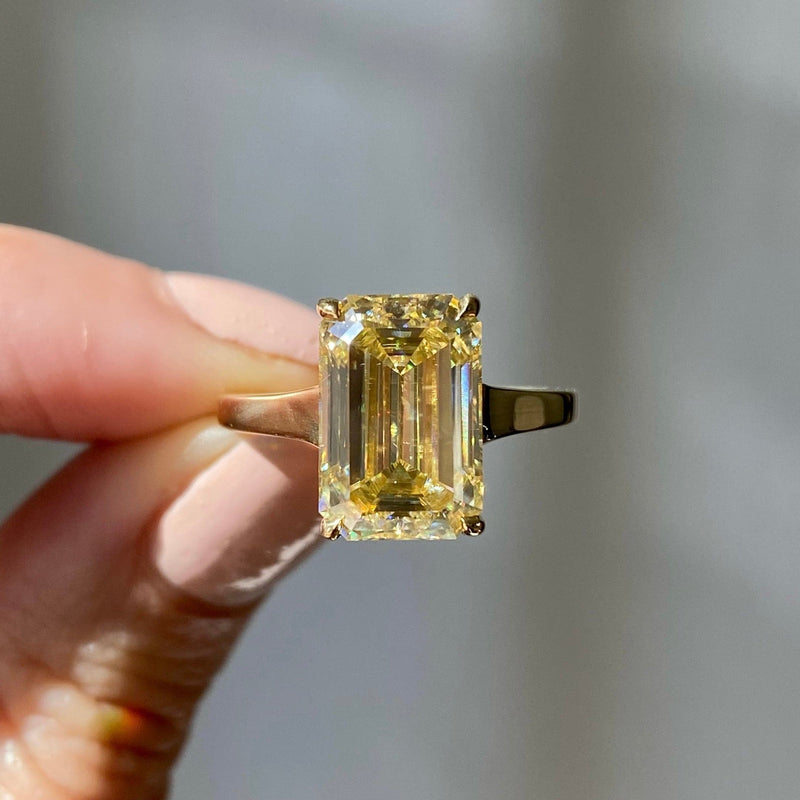 Stella Moissanite Emerald Cut Engagement Ring 3/ 5.3 Ct Canary Yellow Stone & 18k Yellow Gold Setting