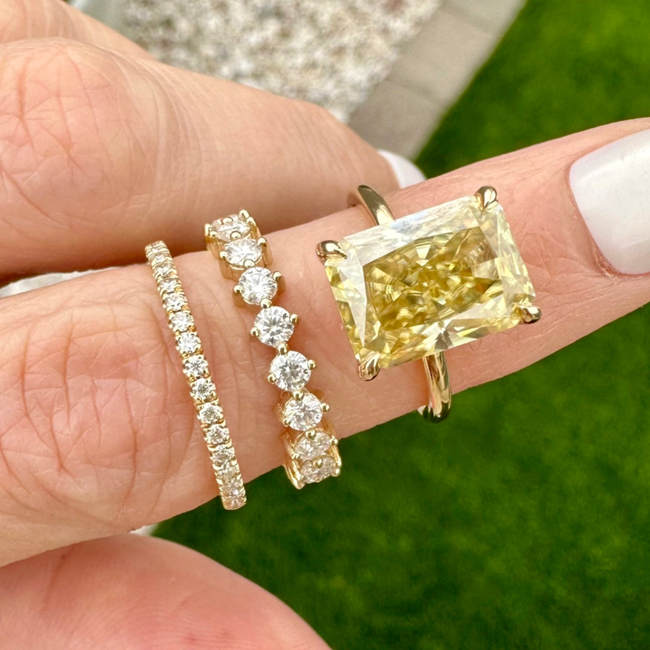 Kate 4.8 Carat Moissanite Radiant Solitaire Engagement Ring with Hidden Halo & 14k Yellow Gold Flush Band