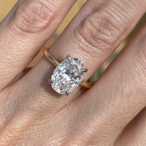 Amanda Moissanite 2 Ct Oval Engagement Ring w/ 2-Tone 14k White & Yellow Gold Band - TOVAA