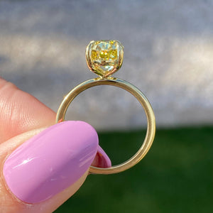 Olivia Flush 3 Carat Canary Moissanite Engagement Ring W/ 18k Yellow Gold High Setting
