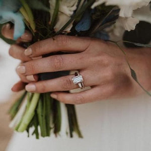 Stella 4.25 Carat Emerald Solitaire Moissanite Engagement Ring w/ 14k White Gold Band - TOVAA