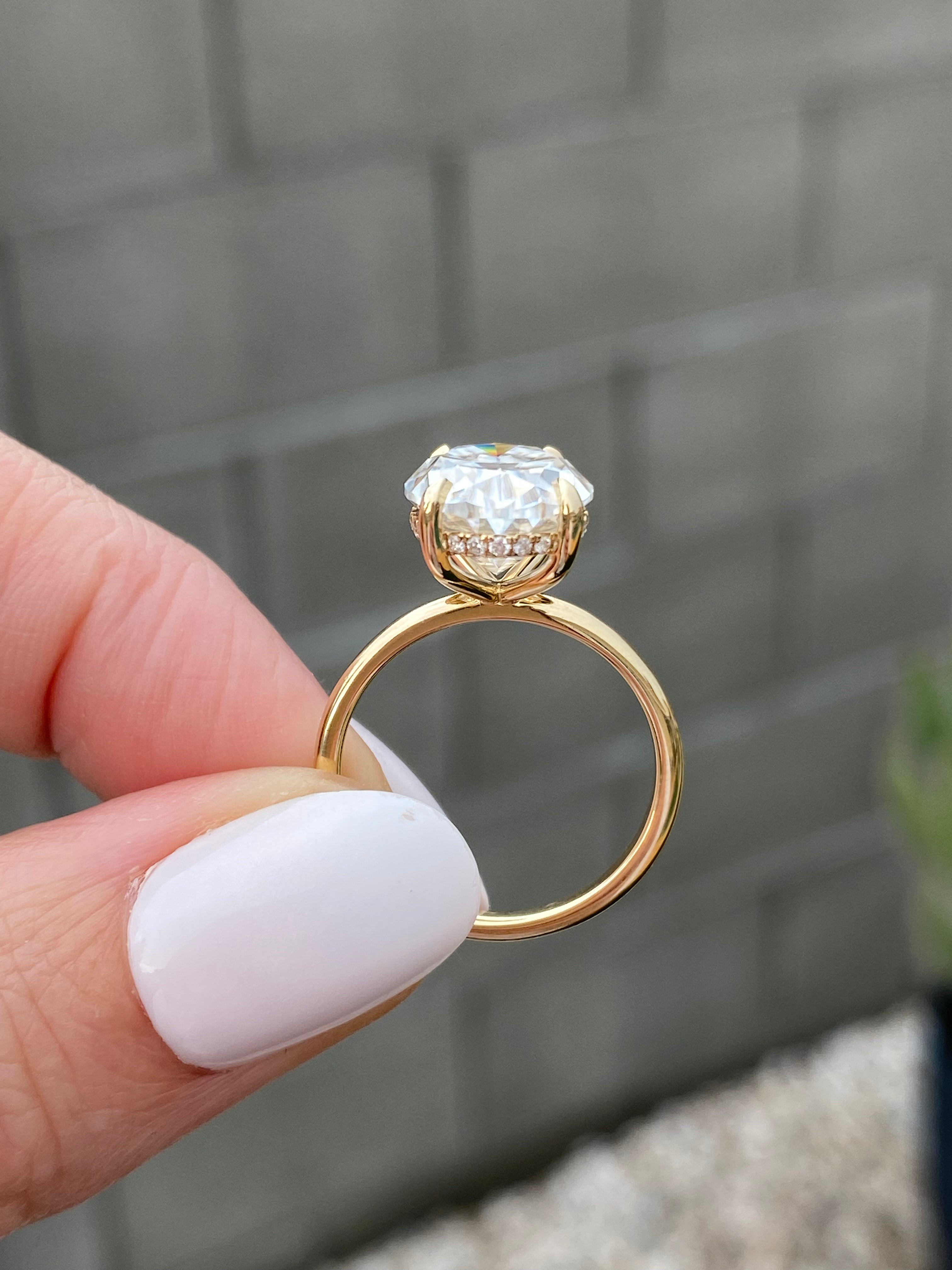 Olivia FLUSH 6.2ct Oval Moissanite Engagement Ring w/ Lab Diamond Hidden Halo - TOVAA