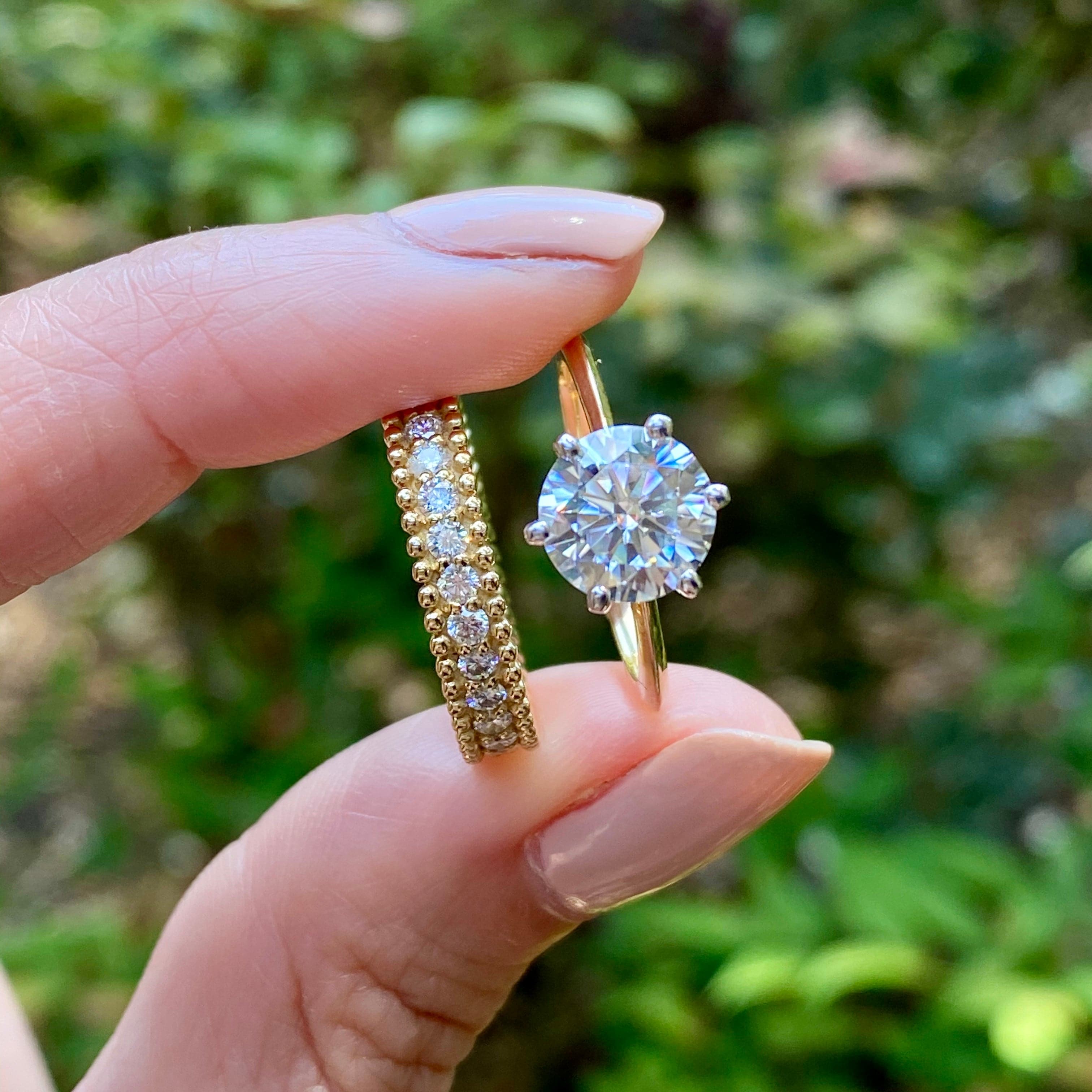 Lily 2.0mm Moissanite Eternity Band w/ 14k Yellow Gold Band (Size 6) - TOVAA