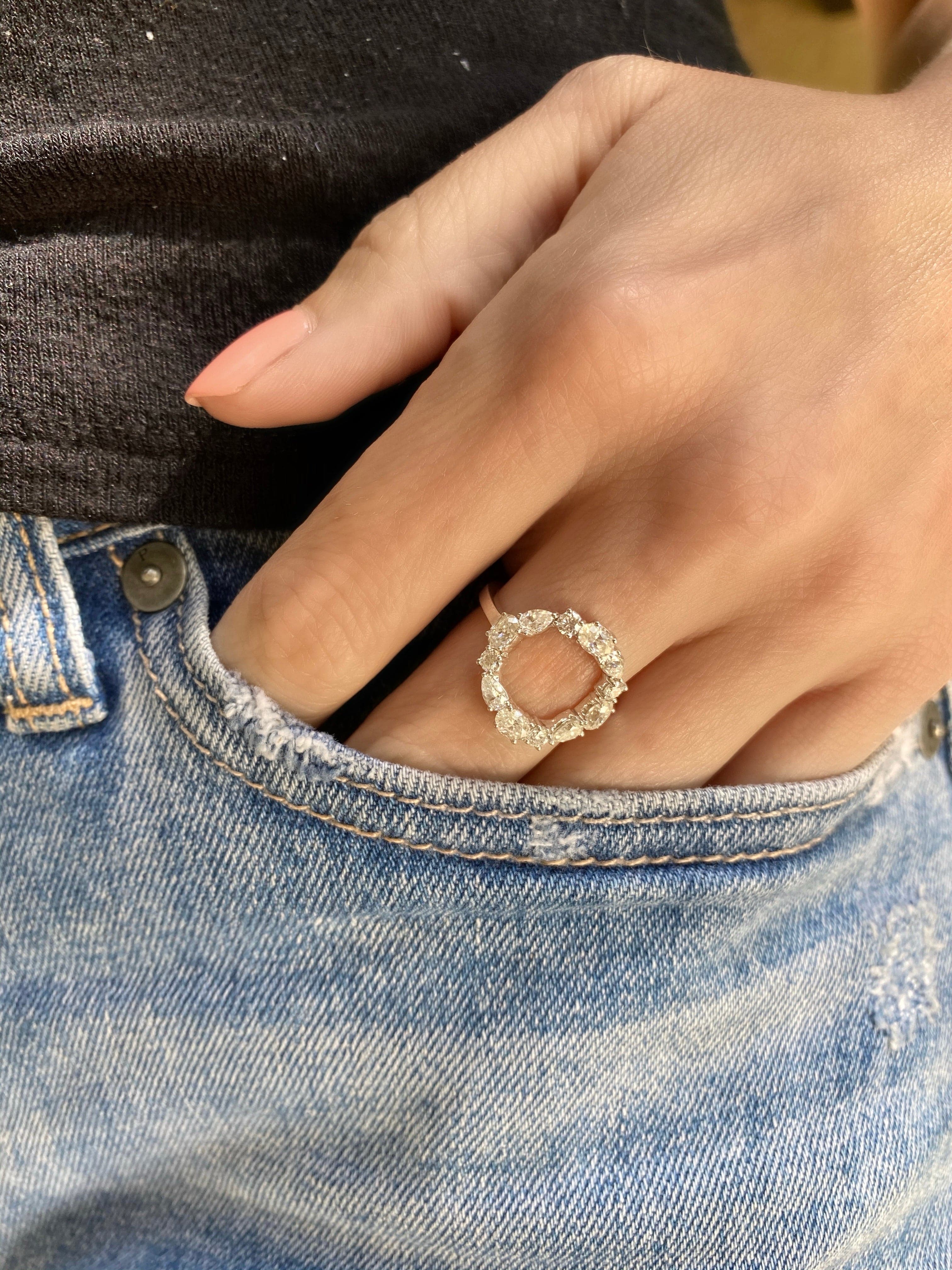 Corie Wreath Circle Ring w/ Round, Pear, & Oval Moissanite (Size 7) - TOVAA