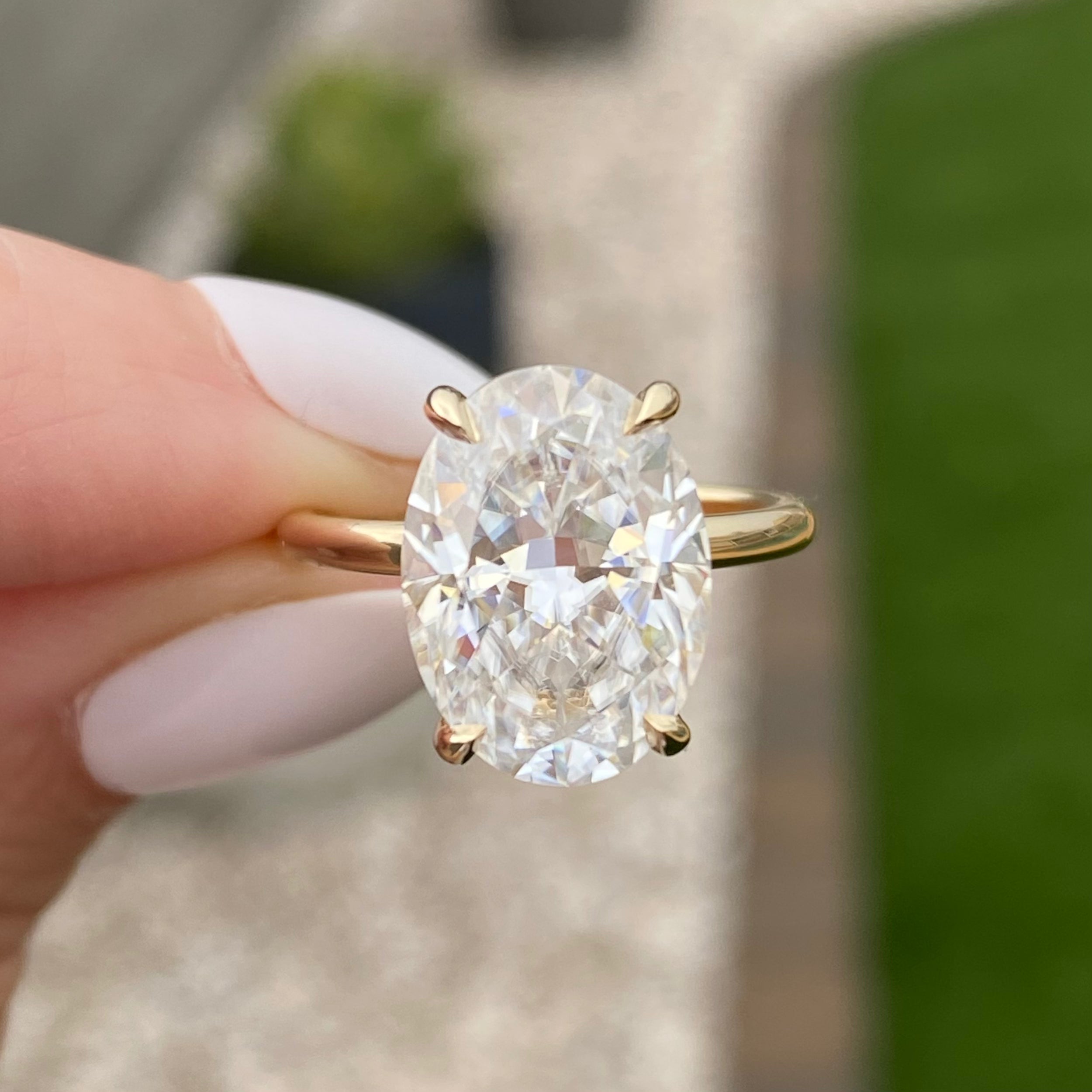 Olivia FLUSH 6.2ct Oval Moissanite Engagement Ring w/ Lab Diamond Hidden Halo - TOVAA