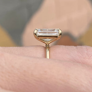 4 Carat Moissanite Emerald Cut Engagement Ring W/ 14k Yellow Gold Flush Setting