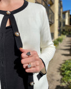 Black Diamond Heart Ring w/ 14k Rose Gold Band (Size 7.5) - TOVAA