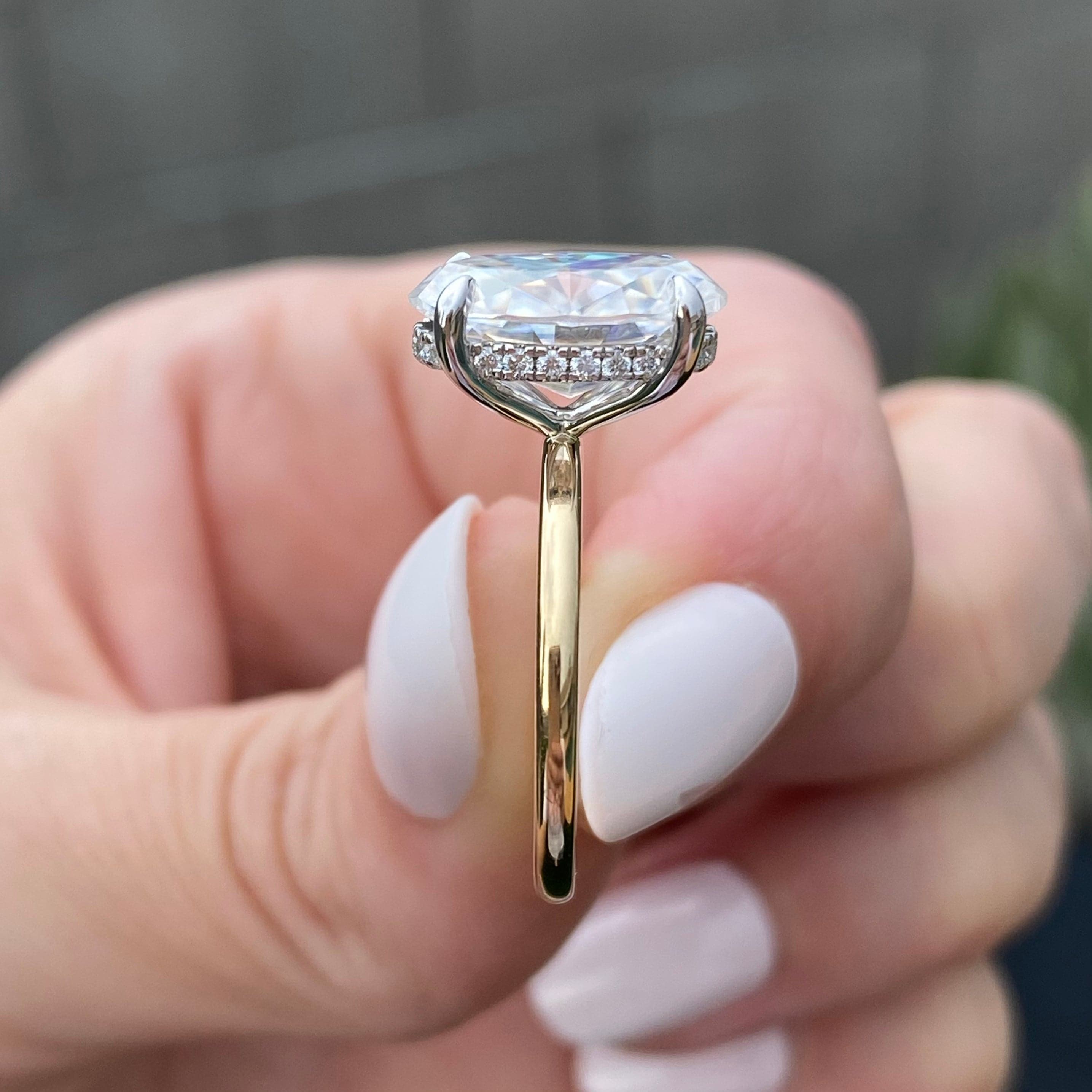 Olivia 5.2 Ct Oval Moissanite Solitaire Engagement Ring with Hidden Halo and 2-Tone 14k White and Yellow Gold Setting