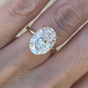 Olivia FLUSH 6.2 Carat Oval Moissanite Engagement Ring w/ Hidden Halo in 14k Yellow Gold - TOVAA