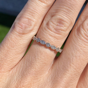 Victoria Moissanite Eternity Band - Round Brilliant Cut, 1.1mm Size, Colorless (DEF), VVS Clarity, Vintage Design