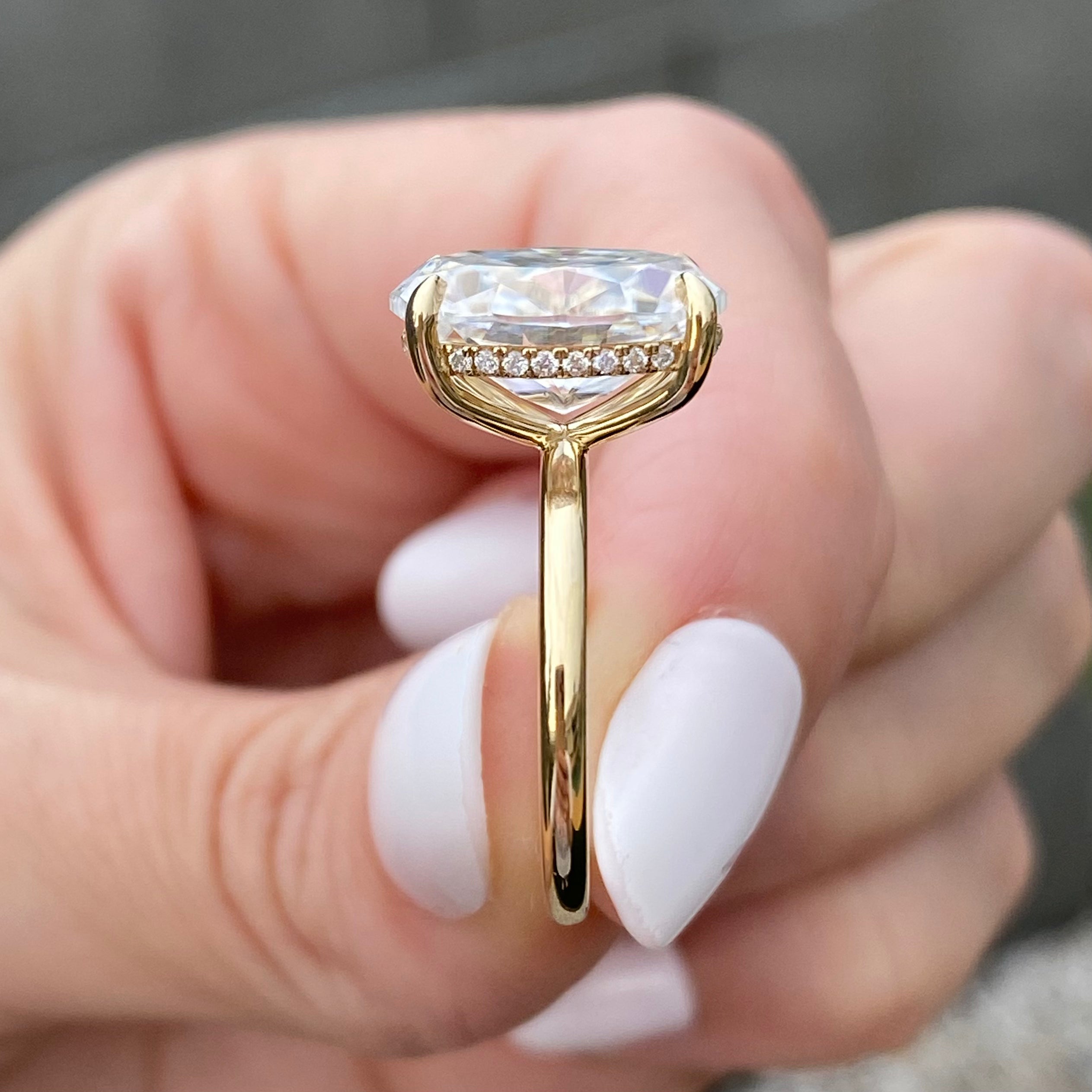 Olivia FLUSH 6.2 Carat Oval Moissanite Engagement Ring w/ Hidden Halo in 14k Yellow Gold - TOVAA