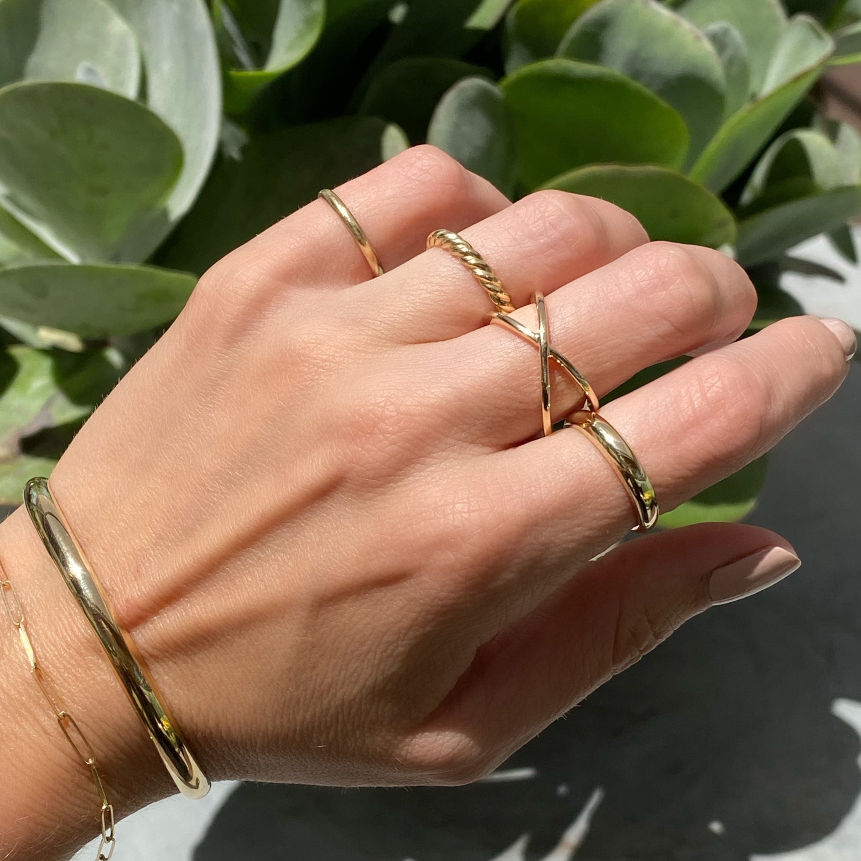 14k Solid Gold Petite Dome Band - TOVAA