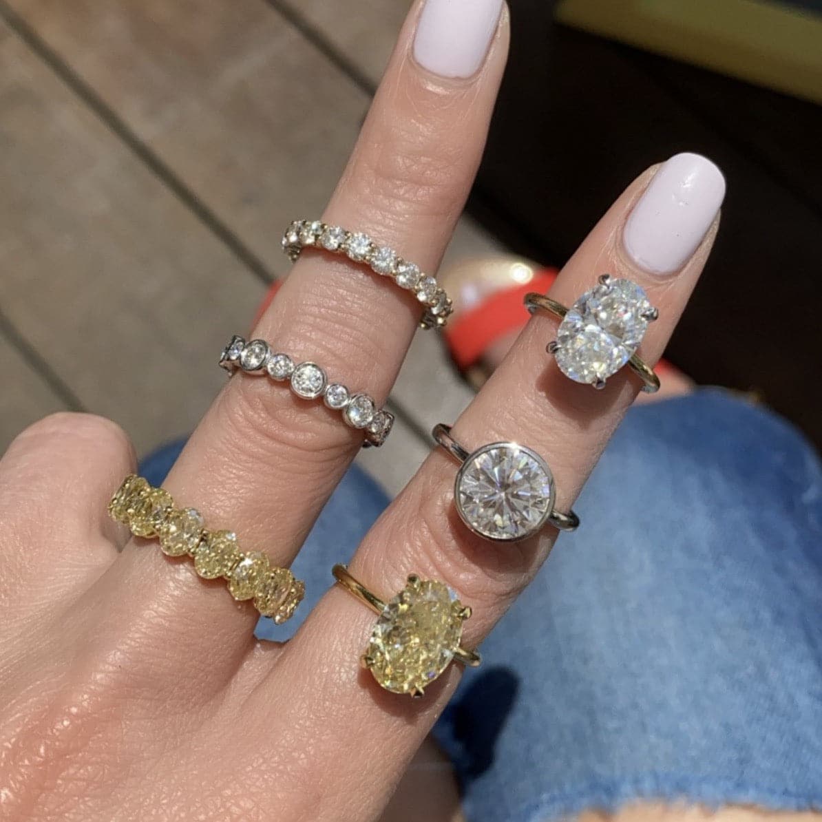 Olivia 4.9 Carat Oval Moissanite Engagement Ring w/ 18k Yellow Gold Setting  w/ variations- TOVAA