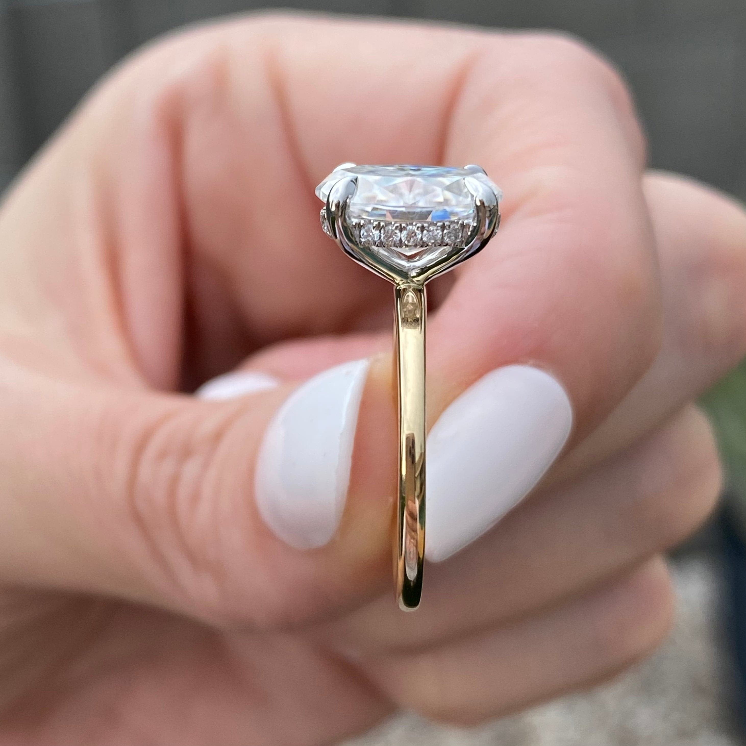 Olivia 3ct Oval Moissanite Ring w/ Flush 2-tone White & Yellow Gold Setting - TOVAA